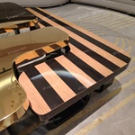Geometric Coffee Table with High-Gloss Stainless Steel and Natural Wood Veneer Surfaces